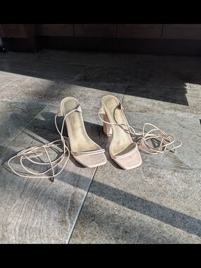 Fashion Nova Nude Lace-Up Block Heel Sandals